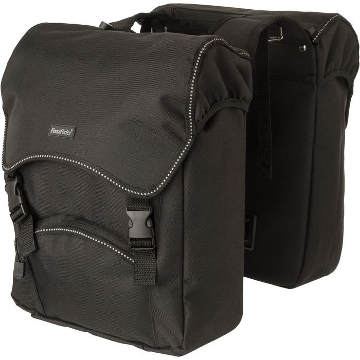 Велосипедна сумка FastRider Unibag Traffic для багажника, 28 л подвійна та 14 л одинарна, водовідштовхувальна, зі світловідбивачами, з 100% переробленого поліестеру, чорна
