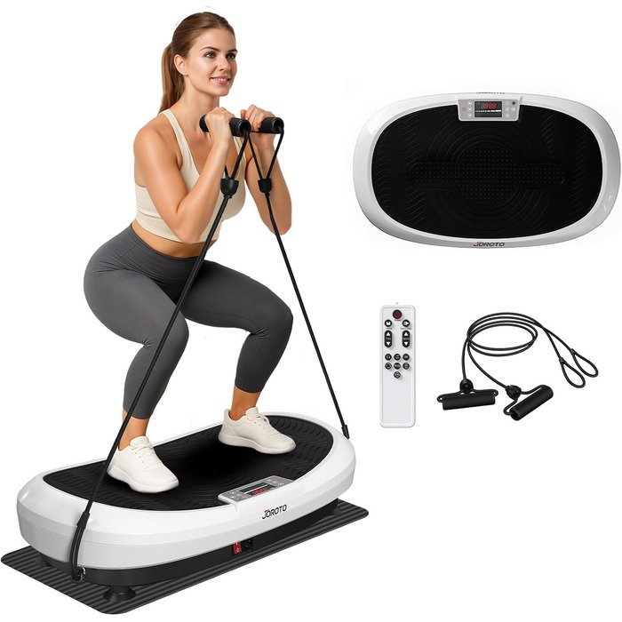 Вібраційна платформа JOROTO 4D для дому: 3 потужні мотори, професійне тренування всього тіла, 10 режимів (3 авто/7 ручні), таймер, до 158 кг, тиха та неслизька
