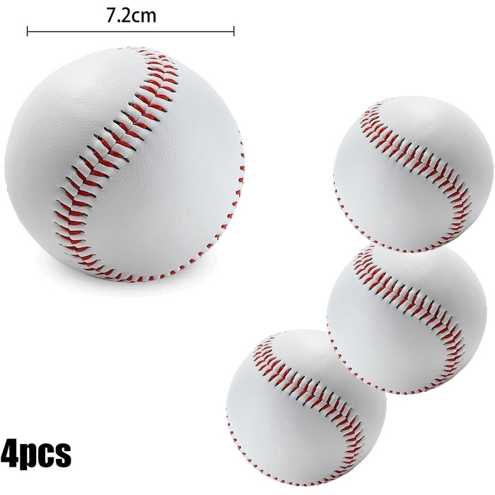 М'яч бейсбольний ручної роботи, 9 дюймів, PU шкіра, для тренувань, дорослих та підлітків, професійний (4 шт)