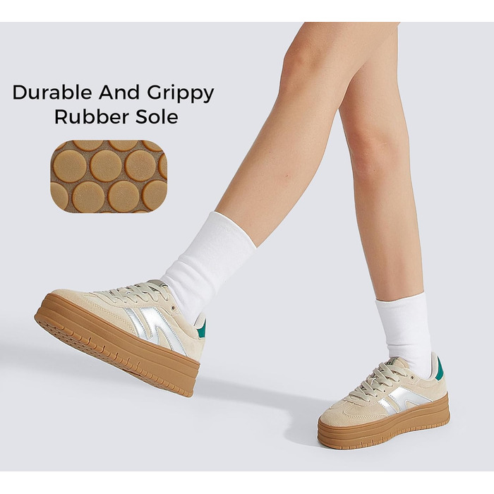 Кросівки LUCKY STEP Plateau Sneaker для жінок - платформа, канвас, ретро стиль, низький профіль, комфортні для повсякденного носіння, 42 EU, бежево-зелені