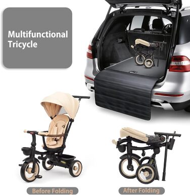 Дитяче тріцикл UBRAVOO 7-в-1: складний, з ліхтарем, гальмом, великим козирком та захисним поручнем. Для дітей від 6 місяців до 5 років (Хакі)