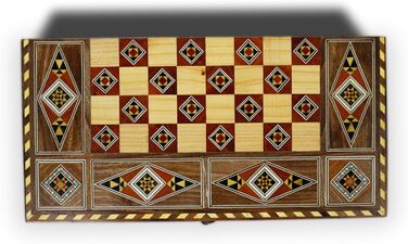 Дерев'яна настільна гра 3 в 1 Backgammon, шахи, дама 30x30 см, ручна робота, інтарсія, комплект із фігурами та фішками