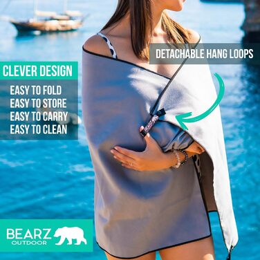 Рушник туристичний Bearz Outdoor, мікрофібра, швидковисихаючий, для кемпінгу, спорту, йоги, сірий (Space Gray)