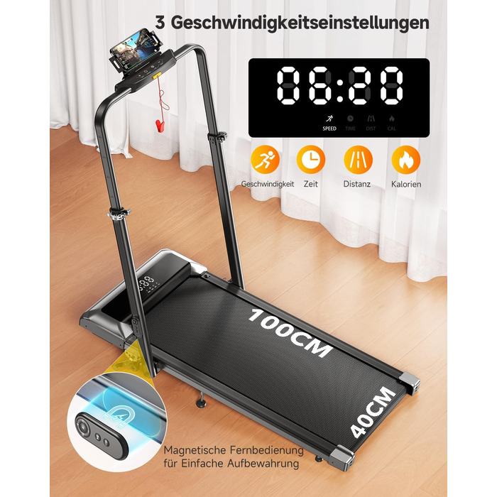 Біговий тренажер для дому з нахилом, 2 в 1, складний, 12 км/год, 2.5HP, під стіл, з пультом та додатком, чорний, нахил 12%