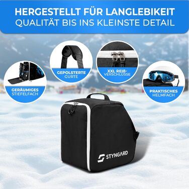 Чохол для лижних черевиків STYNGARD Zermatt 40L з відділенням для шолома та аксесуарами - чорно-білий