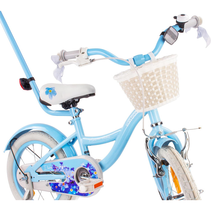 Дитяче велосипед Sun Baby Flower Bike для дівчаток, 16 дюймів, знімний ручка-штовхач, 2-6 років (Блакитний)