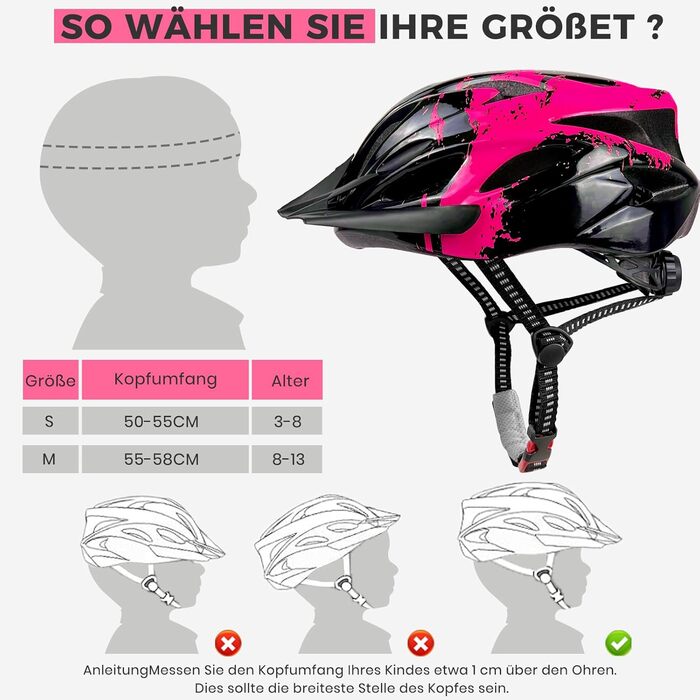 Дитячий велосипедний шолом Rosenrot, регульований, 50-55 см, для дітей 3-13 років, з візором