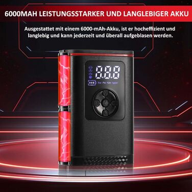 Hancaner електричний компресор-насос 6000mAh, 150 PSI, з великим дисплеєм і ліхтарем для авто, мотоцикла, велосипеда, м'ячів, 50 см шланг