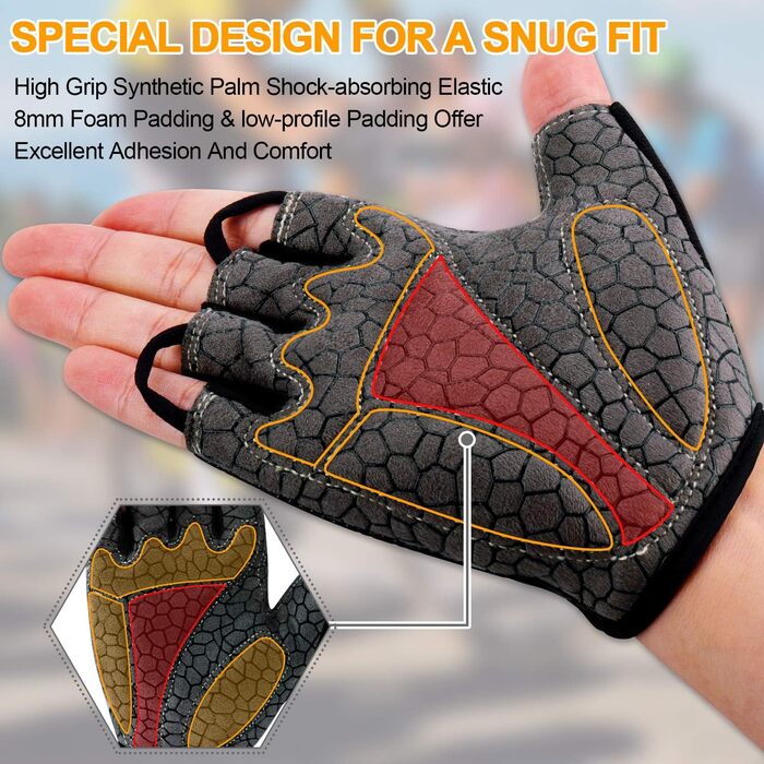 Перчатки велосипедні без пальців для фітнесу, дихаючі, з антиковзаючим покриттям та амортизацією, для MTB, фітнесу, чоловічі та жіночі, сірі (M)