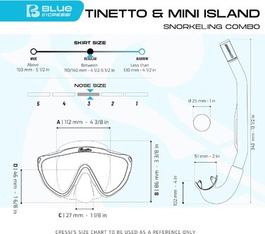 Дитячий комплект для підводного плавання Cressi: маска Tinetto і трубка Mini Island, прозорий/чорний, універсальний розмір