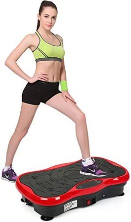 Вібраційна платформа для фітнесу з LCD-дисплеєм, пультом ДУ, 2 еластичними стрічками та Bluetooth-динаміком (чорний/білий, чорний/червоний)