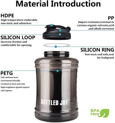 Спортивна пляшка для води VENNERLI 2,5 л з мірною шкалою та ручкою, чорна, витримує протікання, для фітнесу, спортзалу, офісу та дому