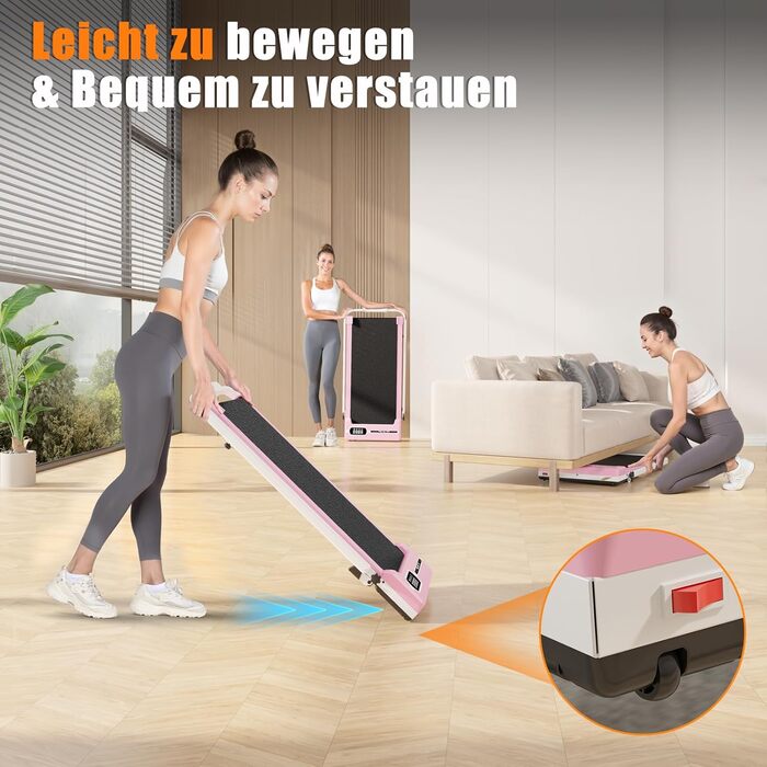 Біговий доріжки Dskeuzeew складний з нахилом - 4 в 1 Walking Pad з 5% нахилом для дому, рожевий