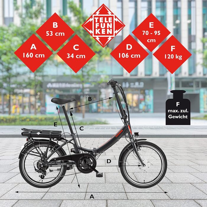 Електровелосипед складаний TELEFUNKEN, алюмінієвий, 250 Вт, Shimano, 36V акумулятор, LED-дисплей, 20 дюймів