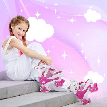 Роликові ковзани TOMSHOO для дівчаток, дитячі інлайни з LED-підсвічуванням, регульовані, для початківців, рожеві (XS, 26-29 EU)