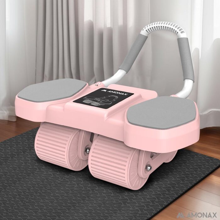 Ролер для пресу Amonax з чотирма колесами та підставкою для ліктів, автоматичний ролер для тренування пресу, ролер для пресу для чоловіків та жінок (рожевий)
