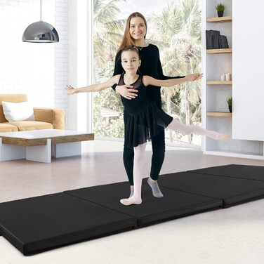 Складаний гімнастичний мат 300x120x5 см COSTWAY, PU-шкіра, з ручками і застібкою, чорний, для фітнесу, йоги, домашніх тренувань