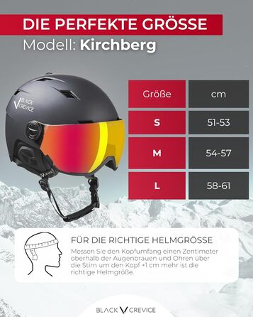 Шолом гірськолижний BLACK CREVICE Kirchberg з візором та вентиляційними отворами - дихаючий шолом для чоловіків та жінок (чорний/сріблястий, 0 = S (51-53 см))