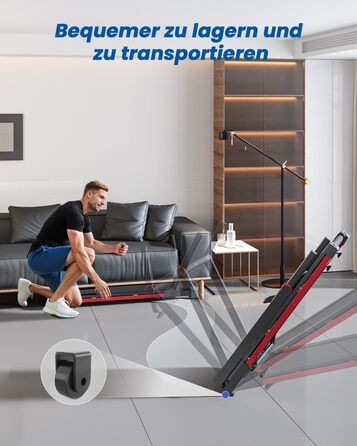 Бігова доріжка для дому 16 км/год, Walking Pad з нахилом 6%, бігове полотно 158 кг, велика площа бігу 112 * 42 см, тихе бігове полотно для дому та офісу, чорно-червоне