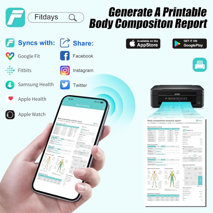 Розумна ваги для тіла з ручкою, 8 електродів, 28 показників, сегментне вимірювання рук/ніг/тулуба, великий дисплей, синхронізація з додатком, до 180 кг