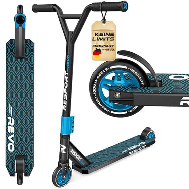 Трюковий самокат RE:SPORT® REVO для дітей та дорослих з підніжкою | Професійний самокат з колесами 100мм PU та Y-рулем | Самокат трюковий ABEC 9 (REVO Ice Cold)