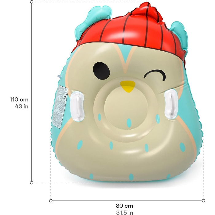 Надувний санки-пончик, сніговий рожок, іграшка для снігу для дорослих та дітей, сімейний відпочинок на природі, катання на снігу після катання на лижах або сноуборді (Owl)