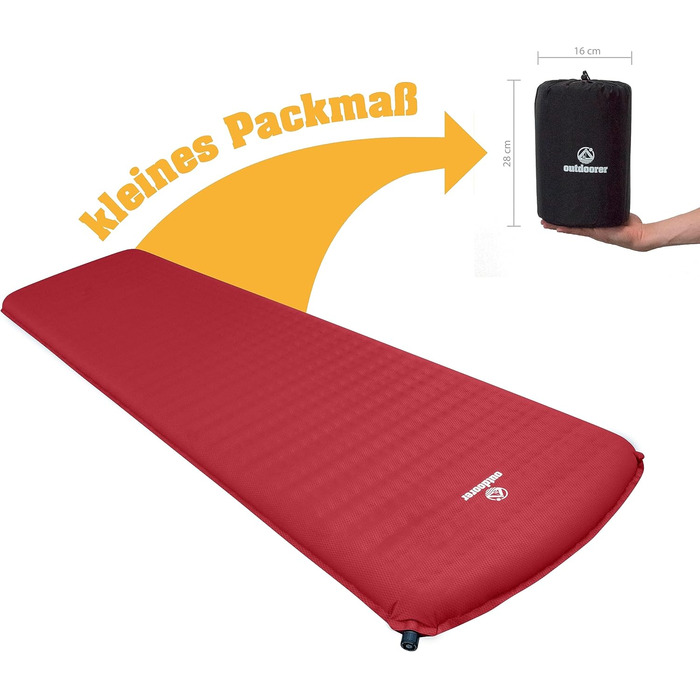 Outdoorer Trek Bed 2 - Ultraleicht Isomatte, 5 см, самонадувна, для трекінгу та кемпінгу (Зелений/Червоний)