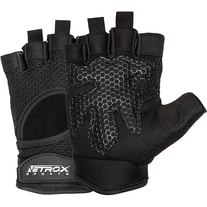 Спортивні рукавички NetroxSports з додатковим зчепленням - для тренувань, велоспорту та фітнесу (Чорний, M)