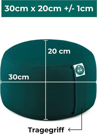 Подушка для йоги та медитації кругла висока (20 см) смарагдово-зелена, знімний чохол, 100% натуральні матеріали, виготовлено в ЄС