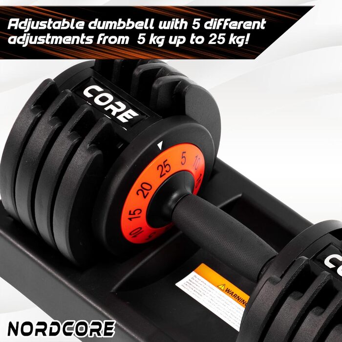 Nordcore Регульована гантель: 5-25 кг, для чоловіків та жінок, силові тренування вдома, компактна
