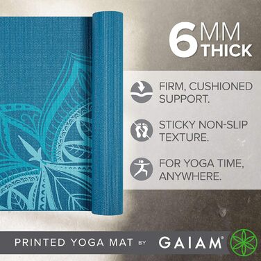 Килимок для йоги Gaiam Premium 6мм з принтом - товстий, нековзний, для йоги, пілатесу та фітнесу (68' x 24' x 6мм) (Indigo Point)