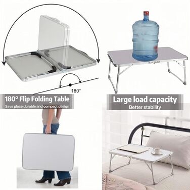 Складаний столик Qimu 60 см, алюміній, регульована висота 26/56 см, для саду та пікніка, білий