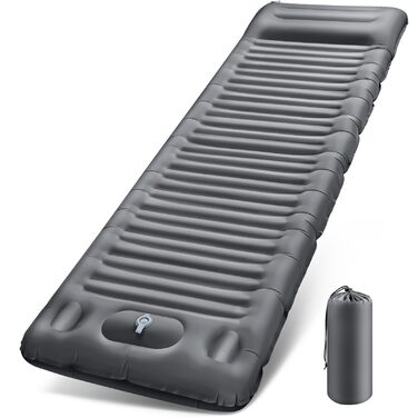 Isomatte Camping 12 см: Надувний килимок для кемпінгу з компактним розміром та насосом, ультралегкий, водонепроникний, анти-ріпстоп для походів та пляжу (сірий)