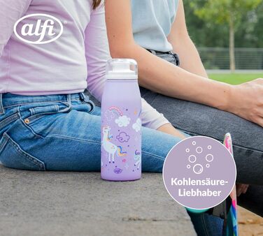 Дитяча термос-пляшка alfi KIDS ISO 350 мл, ліловий Єдиноріг, нержавіюча сталь, герметична, зберігає тепло 12 годин, холод 24 години, для газованих напоїв, BPA-free