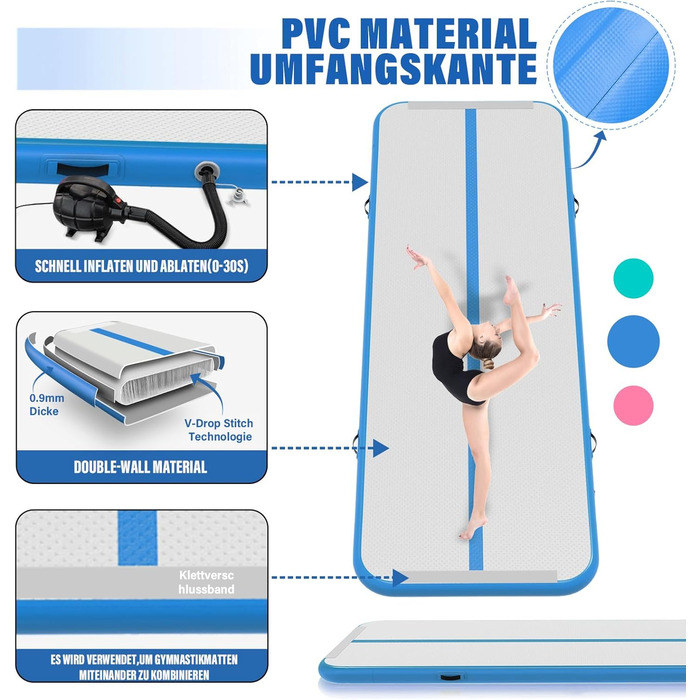 Надувна гімнастична матка для дому, 400x100x10 см, Mintgrün (світло-блакитний)