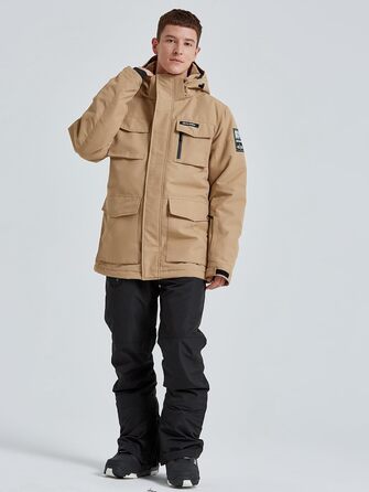 Костюм для сноуборду та лижного спорту HOUZONIY чоловічий, вітронепроникний, з капюшоном, XL, хакі+чорний