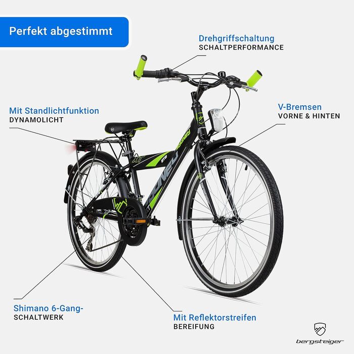 Дитячий велосипед Bergsteiger Sydney 20/24 дюймів, 6-ступенева Shimano, динамо-освітлення, для хлопчиків 6-9 років, StVZO