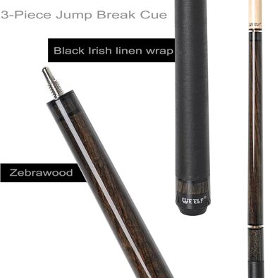 Стік для більярду CUEELF Heavy Hitter Jump Break: 3 частини, 652 г, зелена бакелітова вершинка, дерево, пофарбований, 21 oz, сірий зебра