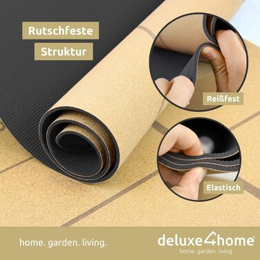 Йога мат Kork Deluxe4home® з TPE: антиковзка фітнес-тренувальна килимок для йоги та пілатесу з ручкою, з розміткою, чорний