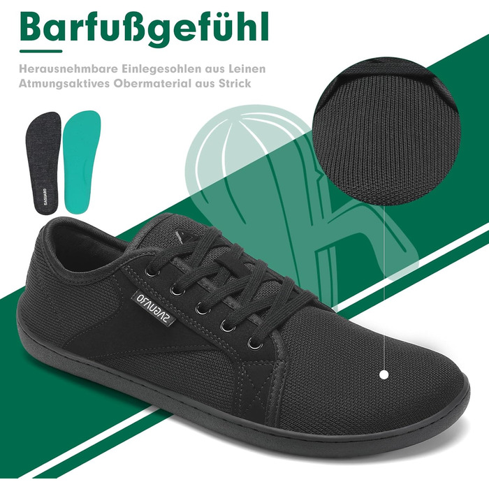 В'язані босижні черевики SAGUARO Unisex з широкою переднячкою та нульовим перепадом п'яти, Luck Ⅰ, розмір 36-48, чорний