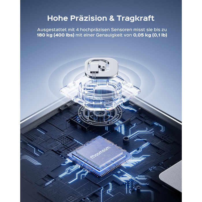 Ваги підлогові цифрові 8-в-1 Bluetooth Personenwaage: аналіз тіла, BMI, відсоток жиру, пульс, iOS/Android, до 180 кг