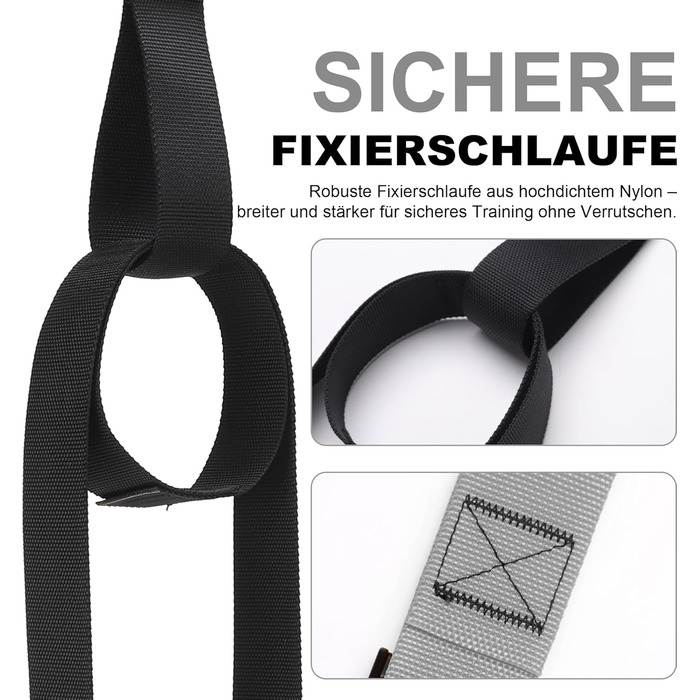 Слінг-тренажер для дому: повний комплект для тренувань всього тіла з дверним анкером, регульованими ременями, ручками та сумкою – фітнес-обладнання для дому (сірий)