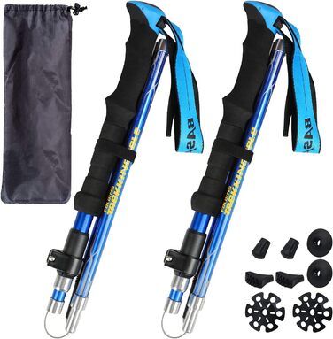 Трекінгові палиці HUGSEE - розкладні телескопічні палиці для Nordic Walking, легкі палиці для піших прогулянок 110-135см (2 шт.) блакитні