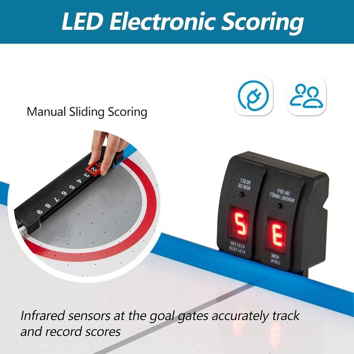 Тік-ток аерохокейний стіл HOMASIS з LED-підсвіткою та електронним лічильником очок, 12V мотор, комплект з 2 шайбами та 2 штовхачами, для дітей та дорослих