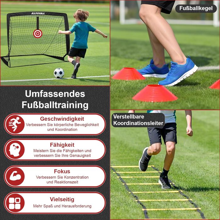 Набір для тренування футболу Kinder 3 в 1 з мішенню, ціллю та сумкою, складані воріта, для гри в приміщенні та на вулиці - 120x90x90 см (Чорний+Тренер)