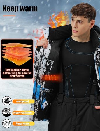 Костюм чоловічий зимовий HOTIAN: комплект куртка та штани для сноубордингу, катання на лижах, походів та альпінізму (L, 2blue+blue)