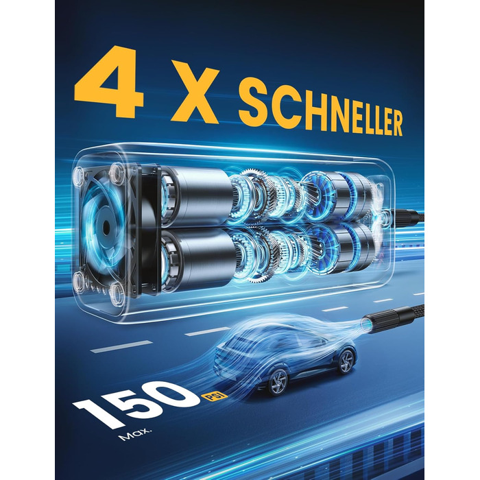 Електрична повітряна помпа Lamicall для велосипеда, авто, мотоцикла та м'ячів - 150PSI, з LED-ліхтариком (оновлена)