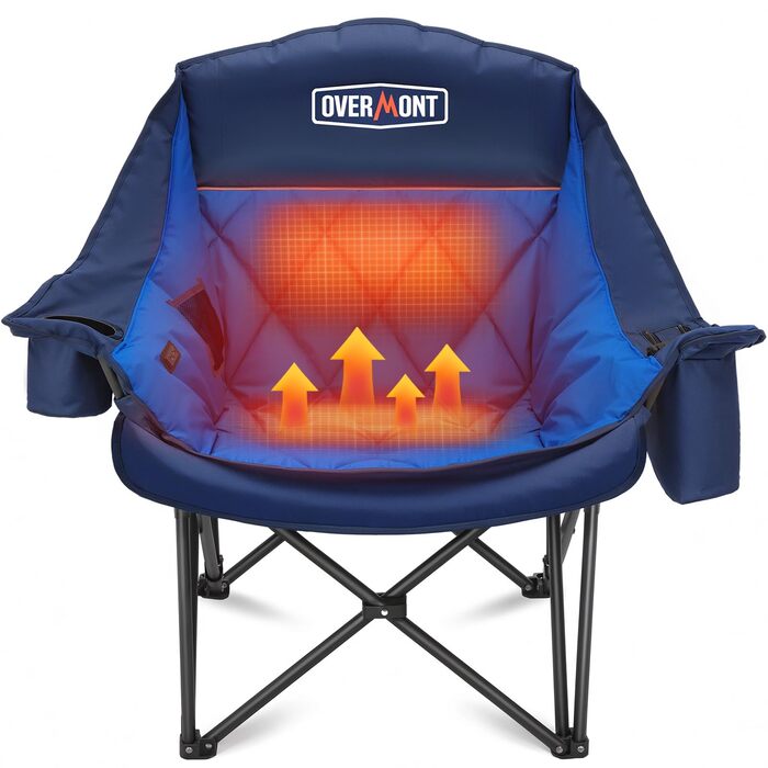 Обідній стілець для кемпінгу OVERMONT з підігрівом XL, розкладний, для відпочинку на природі, риболовлі, блакитний