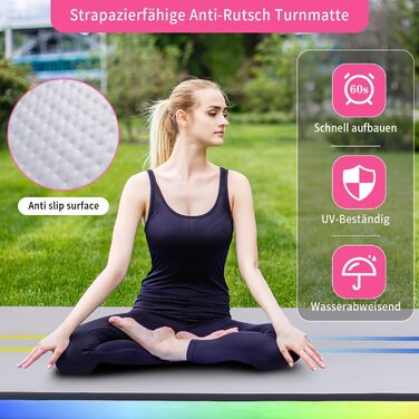 Гімнастичний надувний мат для дому, 3,5 м, у кольорах веселки (з повітряним насосом)