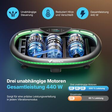 Віброплатформа MERACH 4D з 7 режимами вібрації, 120 швидкостями, 5 програмами, Bluetooth та підсвіткою, чорна